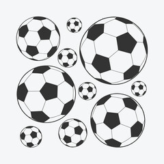 Various Sizes of Soccer Balls - Black and White Football Icons in Different Scales