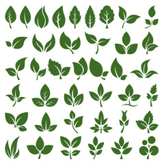 40 Collection of Diverse Green Leaf Icons and Symbols Perfect for Nature, Eco, and Organic Designs