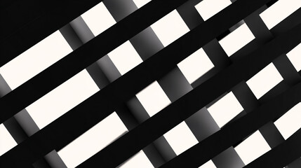 Abstract black and white geometric pattern with diagonal lines and rectangles creating a modern, minimalist design for backgrounds and textures