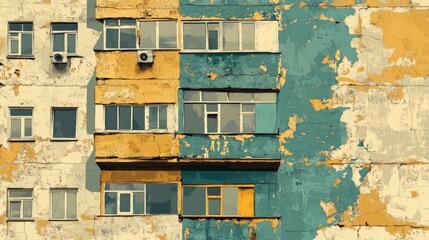 Modern illustration meets retro style in this decorative background, which incorporates a cityscape and grunge textures