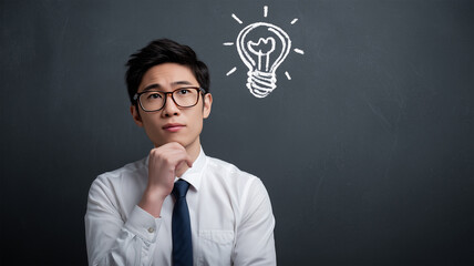 ひらめきを得た日本人ビジネスマンのポートレート