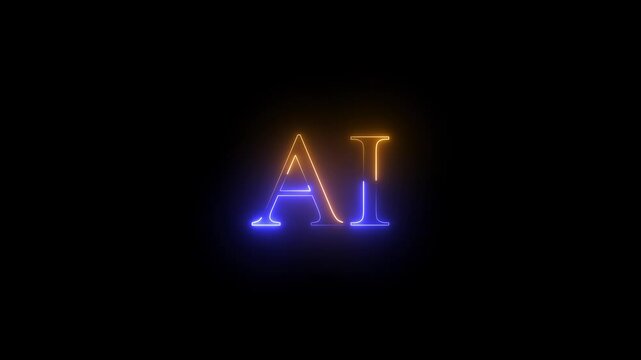 AI text neon glowing effect lines animation on black background .4k HD neon text animated motion video.
