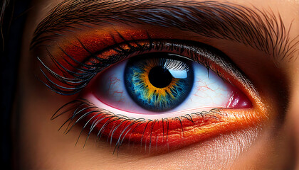 Fototapeta premium lose-up of model's single eye with colorful pro make-up