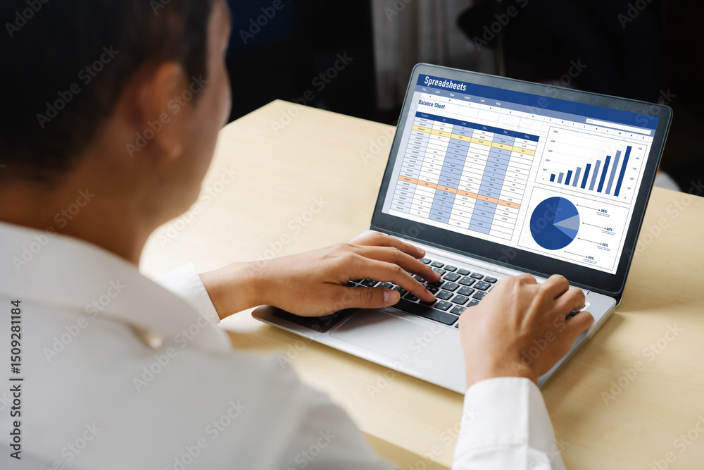 Poster spreadsheet document information financial startup concept. data and graphs in spreadsheet documents