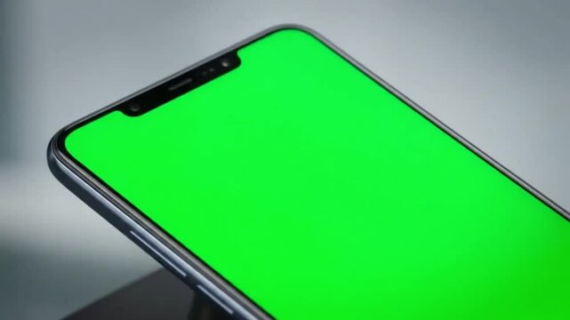  Realistic isometric smartphone mock-up with animated green screen &mdash; versatile digital device display for seamless content replacement, perfect for presentations, app demos, and creative projects.