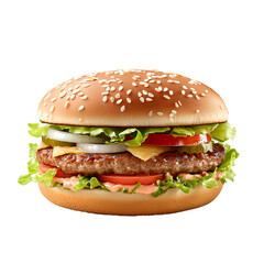 Appetizing Meat Burger With Lettuce Onion Tomato On Clear Png Background