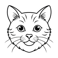 Smiling Cat Face Line Art &ndash; Cute Cartoon Kitten Vector Illustration