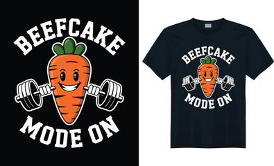 Funny Carrot Weightlifting – Beefcake Mode On Gym Cartoon T-Shirt Design