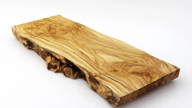 Olive wood board with rough edges on white background, isometric view