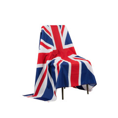 Fototapeta premium Union jack flag draped over chair isolated on transparent background. for patriotic events, celebrations, or design elements.