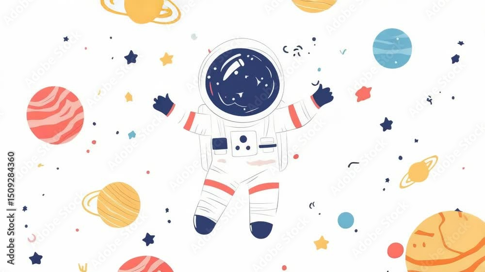 Poster an astronaut floats in space surrounded by planets
