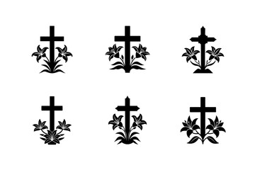 cross lilies religious christian easter symbols vector