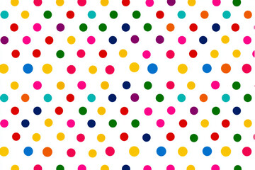 Colorful polka dot pattern with red yellow green blue and pink circles on a white background design