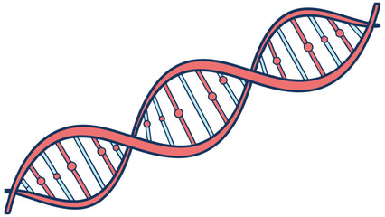 Stylized depiction of a double helix structure with pink strands and connecting elements design