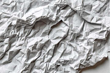 A close up shot of a crumpled piece of white paper showing the texture and shadows of the folds and creases