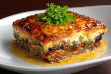 Moussaka Auberginen Auflauf Griechisches Gericht Hackfleisch Bechamel Ofengericht Mittelmeerküche Schichtauflauf Hausgemacht Griechische Küche Traditionell Überbacken Deftig Herzhaft Sättigend