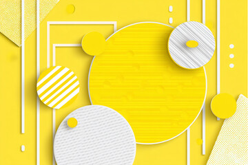 Abstract yellow and white background with circles squares and lines in a modern design style