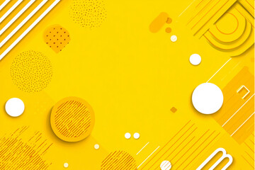 A yellow background with various geometric shapes and patterns scattered across the surface area evenly