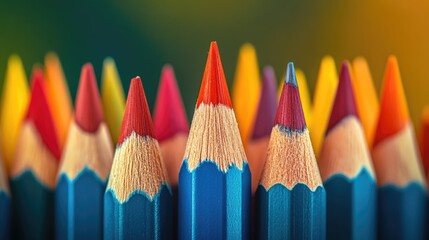 Close-up view of sharpened colored pencils in vibrant hues.