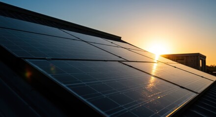 Capturing the energy of sustainable future with solar panels at sunset