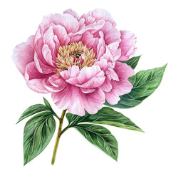 against a solid black background, a single pink flower is illustrated with a high level of detail