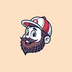 Vector illustration of Head Beard man logo design cartoon mascot  logo vector icon Line art style Viking head vector graphic template, Suitable for logo design, tattoo design or print on demand
