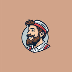 Vector illustration of Head Beard man logo design cartoon mascot  logo vector icon Line art style Viking head vector graphic template, Suitable for logo design, tattoo design or print on demand
