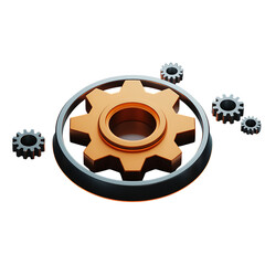 Shiny golden main cog driving innovation with smaller silver gears on transparent background