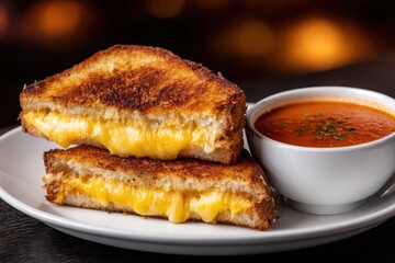 Grilled Cheese Sandwich Tomatensuppe Comfort Food K&auml;sesandwich Warm Toast Klassisch Amerikanisch K&auml;segeschmolzen Hausgemacht Mittagessen Snack Soulfood Wintergericht Rustikal Lecker Herzhaft