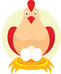 Hen Sitting on Eggs – Farm Animal Vector Illustration