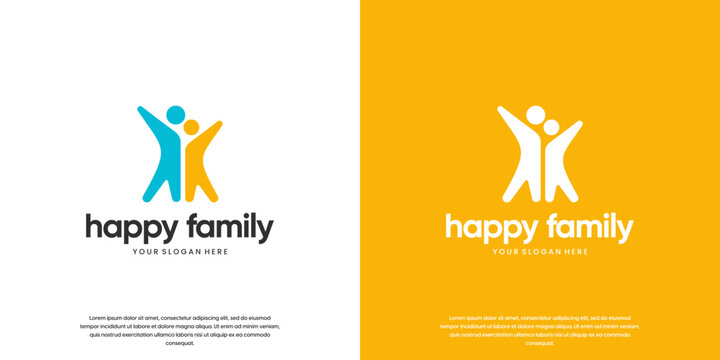 happy family logo with abstract silhouette of human shape, together forever, support, vector graphic template.