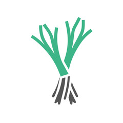 Fresh scallions displayed in a minimalist flat design style  