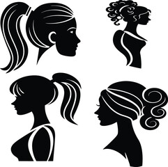 Elegant Woman Silhouettes with Various Hairstyles  Perfect for Beauty Logo
