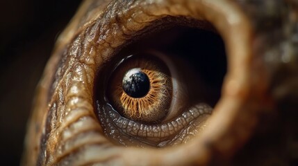 Fototapeta premium A tiny snail's eye peeking out of its shell macro shot 