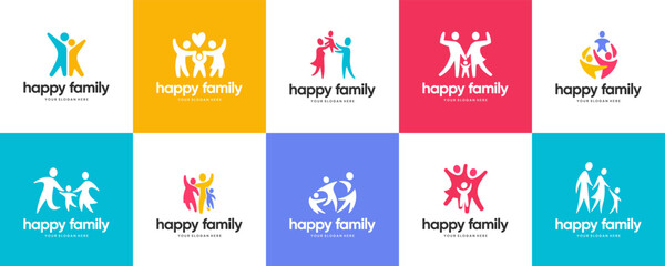 happy family logo collection, harmonious symbol, parenting, vector graphic design.