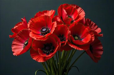 Bouquet of poppies on a gray background