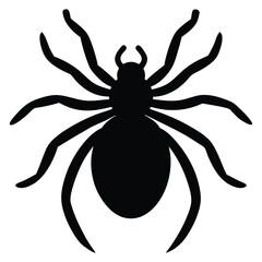 Black silhouette of a spider insect with eight legs isolated on white background