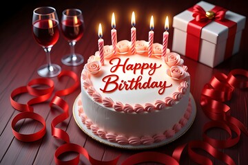 Celebrate with Delight A Happy Birthday Cake, Wine, and Gift