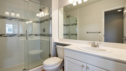 Modern and bright bathroom showcasing contemporary design elements and fixtures