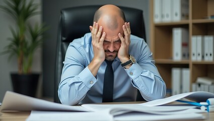 Overwhelmed businessman facing financial struggles and professional burnout