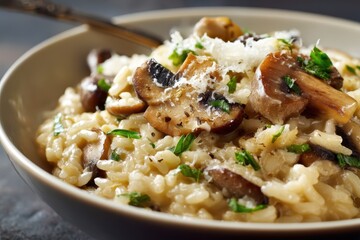 Pilzrisotto cremig Risotto mit Champignons Parmesan Risotto italienisch Risotto Rezept vegetarisch Reisgericht aromatisch Herbstgericht Comfort Food Gourmet Essen Abendessen Pilzgericht Delikatessen