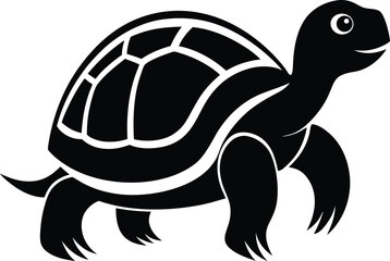  turtle silhouette, domed shell, slow walk
