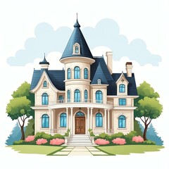 Naklejka premium Single cute mansion digital clipart centered on plain white background