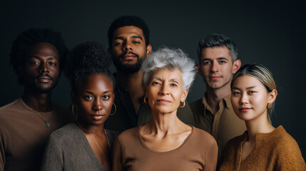 Obraz premium Portraits of diverse, multiethnic groups of people standing together in studio settings, expressing unity and inclusion. 