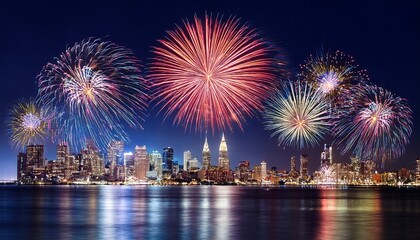 fireworks over city skyline