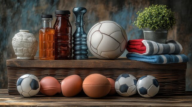 A visually appealing arrangement of athletic supplies for various sports.