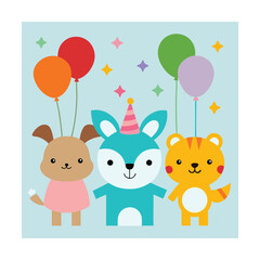 Naklejka premium Cute Animal Kids Birthday Party Invitation