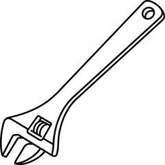 Professional automotive adjustable wrench with movable jaw for various bolt and nut sizes. Versatile hand tool essential for car repair, mechanical work and emergency toolbox. Vector outline icon.