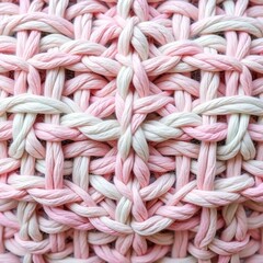 Close up of knitted pattern with pink and white yarn