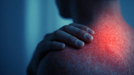 Health concerns arise from skin conditions highlighted by red irritation on shoulders during evening light